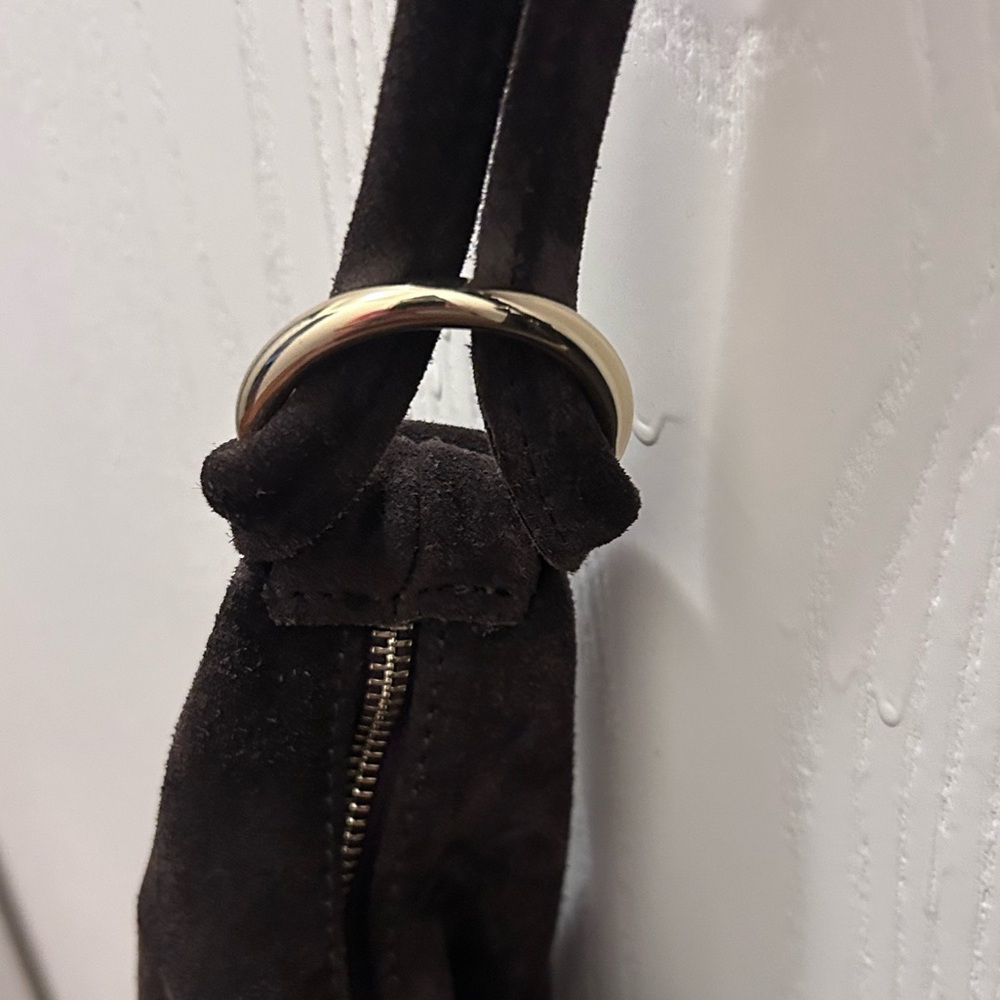 Marlon Made In Italy Dark Brown Suede Hobo Bag- Genuine Leather - Picture 4 of 16